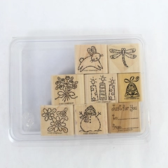 Lot of 8 Pre-Owned 2001 Stampin' Up Rubber Stamps Flowers Bunny Dragonfly