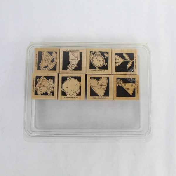 Lot of 8 2004 Stampin' Up Rubber Stamps Telephone Bells Clock Baby Hat