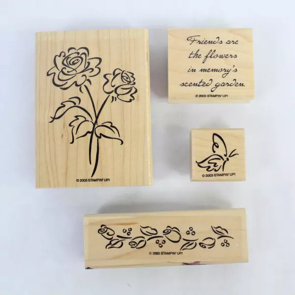 Lot of 4 Stampin' Up 2003 Scented Garden Floral Rubber Stamps Crafting