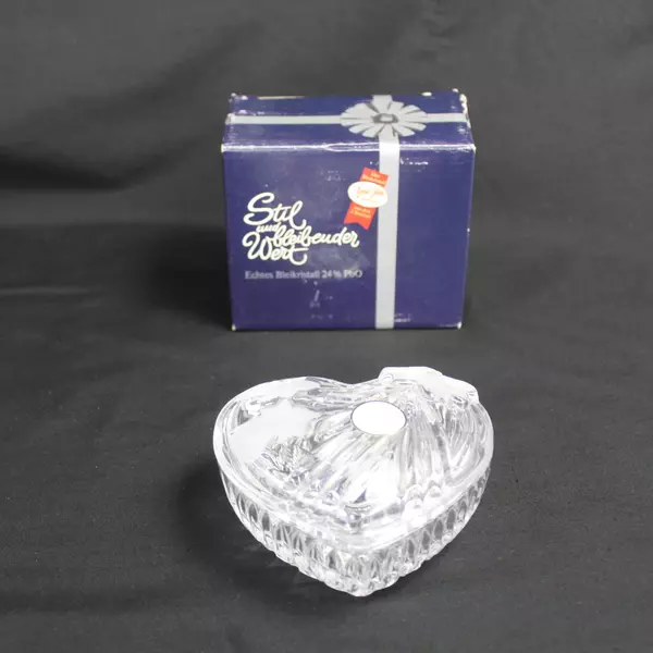 Vintage Anna Hutte Heart Shaped Trinket Dish 24% Lead Crystal in Box