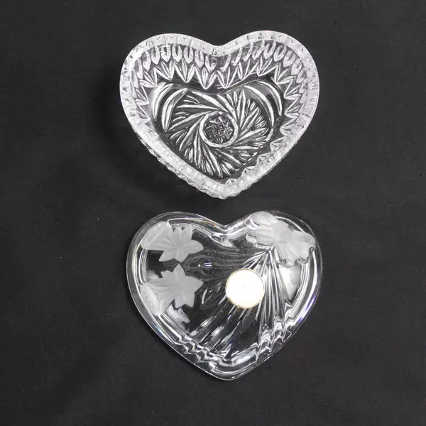 Vintage Anna Hutte Heart Shaped Trinket Dish 24% Lead Crystal in Box