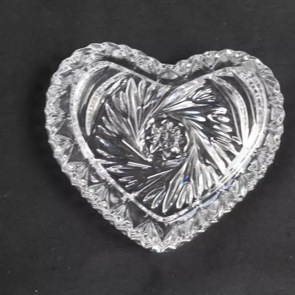 Vintage Anna Hutte Heart Shaped Trinket Dish 24% Lead Crystal in Box