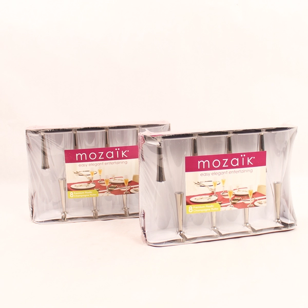 Mozaik 8-Piece Premium Plastic Champagne Flutes Set - New & Sealed