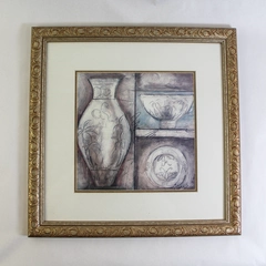 Vintage Celeste Peters Framed Art Print Pitcher Bowl Plate 17.25" Gold Frame