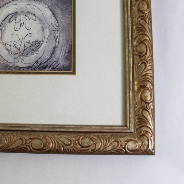 Vintage Celeste Peters Framed Art Print Pitcher Bowl Plate 17.25" Gold Frame