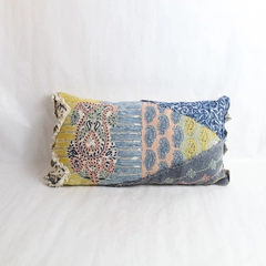 Max Peefer Cream Pink Blue Throw Pillow 25x13in Pre-Owned Home Decor Stain