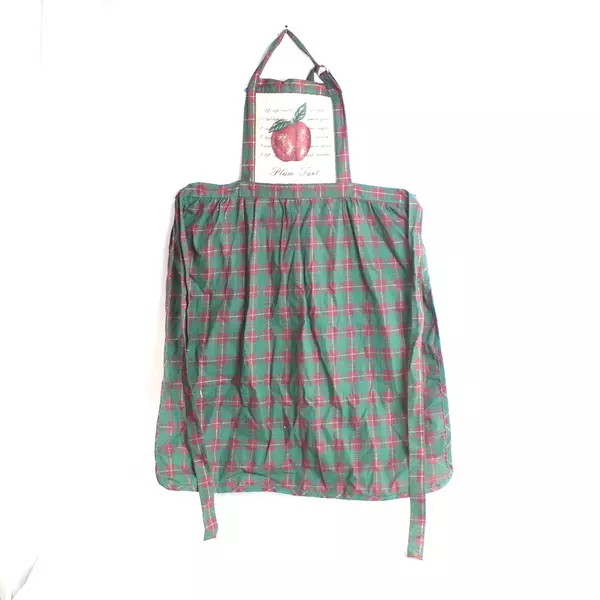 Vintage John Ritzenthaler Plum Tart Apron Green Red Plaid Kitchen Bib 35"
