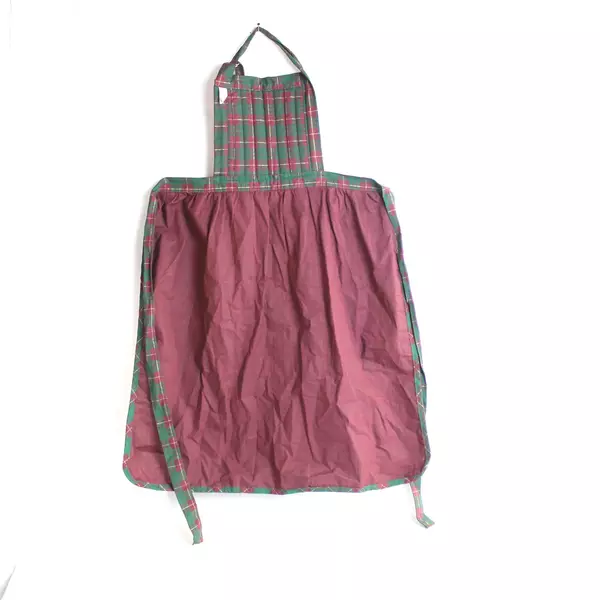Vintage John Ritzenthaler Plum Tart Apron Green Red Plaid Kitchen Bib 35"