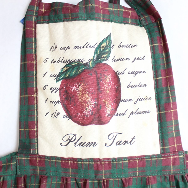 Vintage John Ritzenthaler Plum Tart Apron Green Red Plaid Kitchen Bib 35"