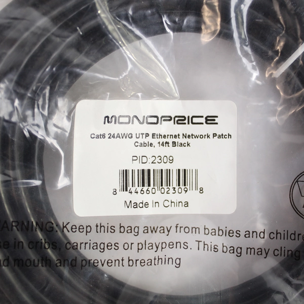 Lot of 2 Monoprice 14ft Cat6 24AWG UTP Ethernet Network Cables Black Sealed