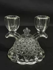 Vintage Imperial Glass Laced Edge Double Candlestick Holder 1950s 4.5" Tall