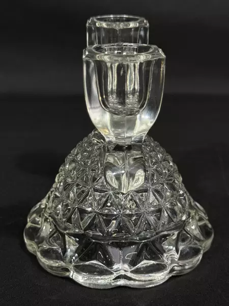 Vintage Imperial Glass Laced Edge Double Candlestick Holder 1950s 4.5" Tall