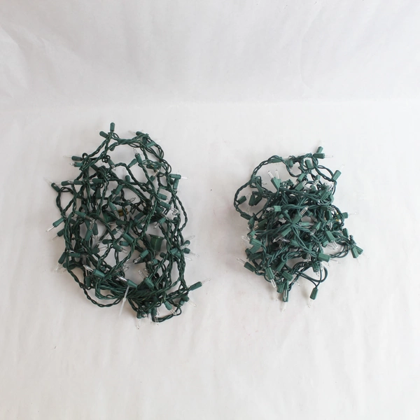 Lot of 2 Green Wire Mini Christmas Lights 100 White Bulbs Each Strand