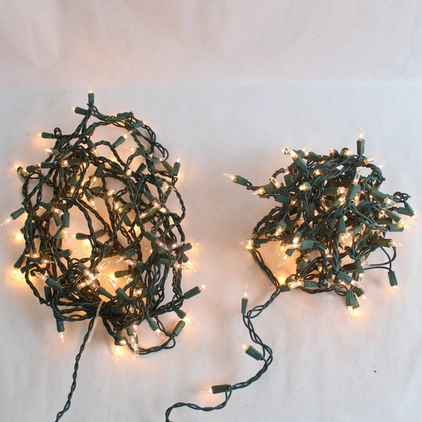 Lot of 2 Green Wire Mini Christmas Lights 100 White Bulbs Each Strand