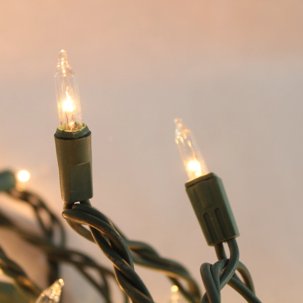 Lot of 2 Green Wire Mini Christmas Lights 100 White Bulbs Each Strand