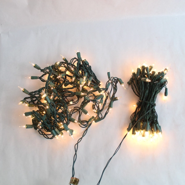 Lot of 2 Mini Clear White String Lights 100 & 50 Bulbs Green Wire Pre-owned