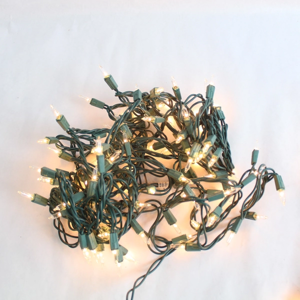 Lot of 2 Mini Clear White String Lights 100 & 50 Bulbs Green Wire Pre-owned