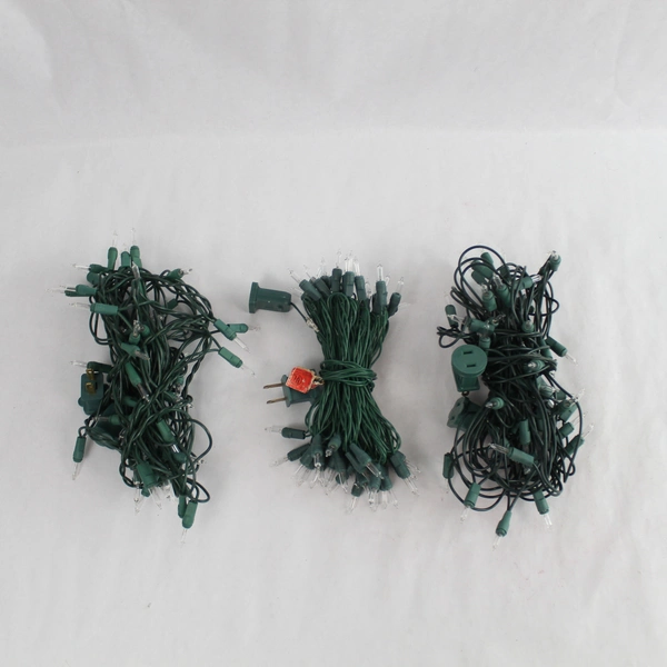 Lot of 3 Mini Christmas Lights 50 Clear Bulbs Green String Holiday Decor