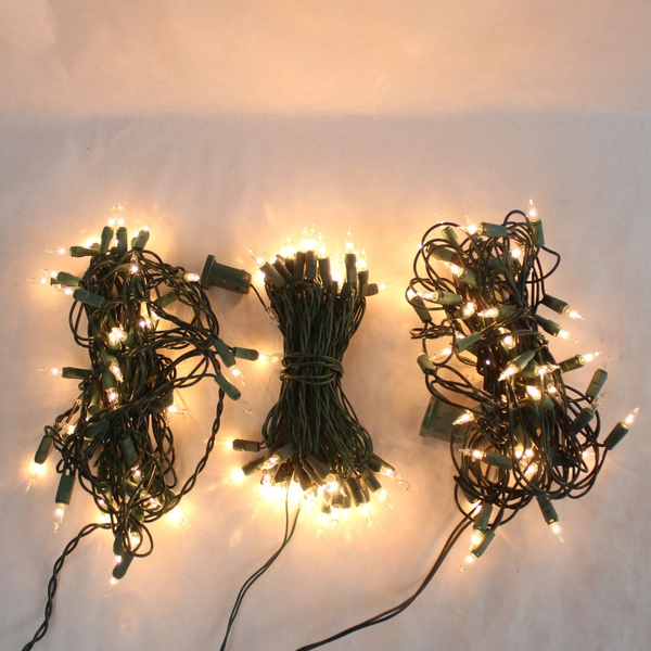 Lot of 3 Mini Christmas Lights 50 Clear Bulbs Green String Holiday Decor