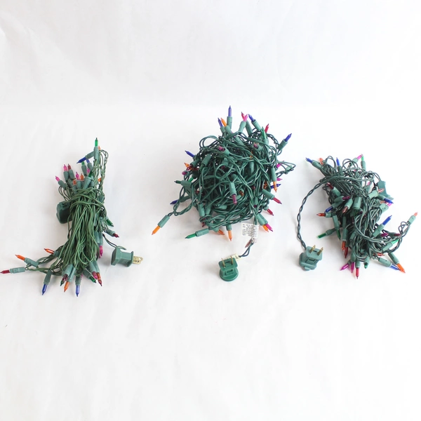 Lot of 3 Mini Multicolored Christmas Lights 20' Green String Holiday Decor