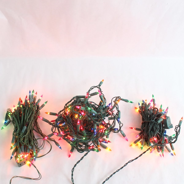 Lot of 3 Mini Multicolored Christmas Lights 20' Green String Holiday Decor