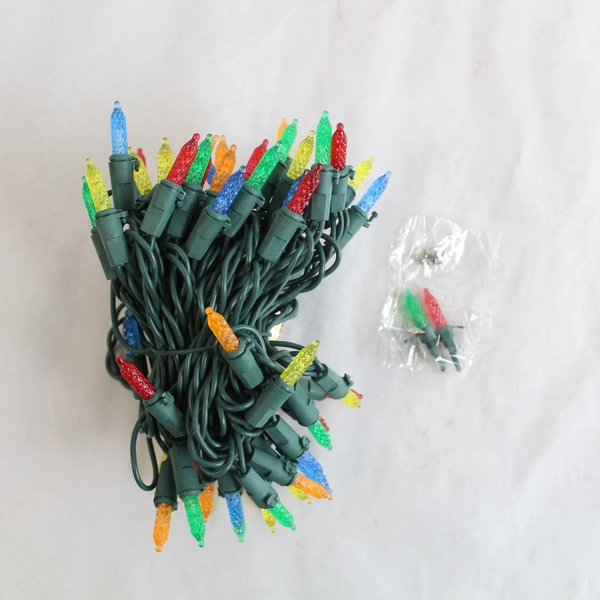 Sienna 50 Mini Multicolored Faceted Christmas Lights 16' Green String Decor