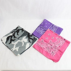 Lot of 3 Bandanas Pink Purple Paisley & Black White Gray Camo Pre-Owned