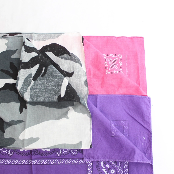 Lot of 3 Bandanas Pink Purple Paisley & Black White Gray Camo Pre-Owned