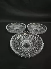Lot of 3 Crystal Bowls Candle Holders 2-in-1 Diamond Pattern Saw Tooth Rim