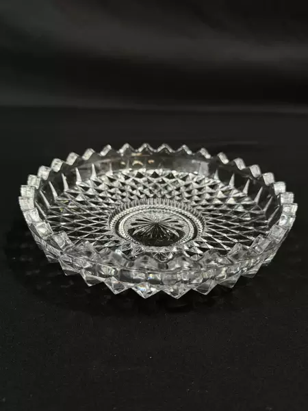 Lot of 3 Crystal Bowls Candle Holders 2-in-1 Diamond Pattern Saw Tooth Rim