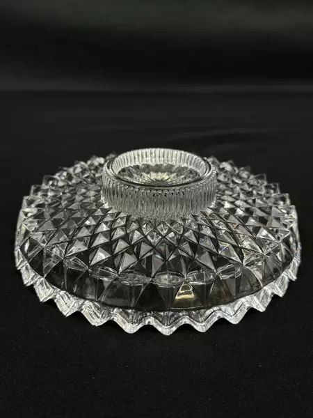 Lot of 3 Crystal Bowls Candle Holders 2-in-1 Diamond Pattern Saw Tooth Rim