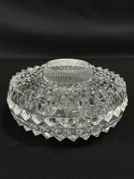 Lot of 3 Crystal Bowls Candle Holders 2-in-1 Diamond Pattern Saw Tooth Rim