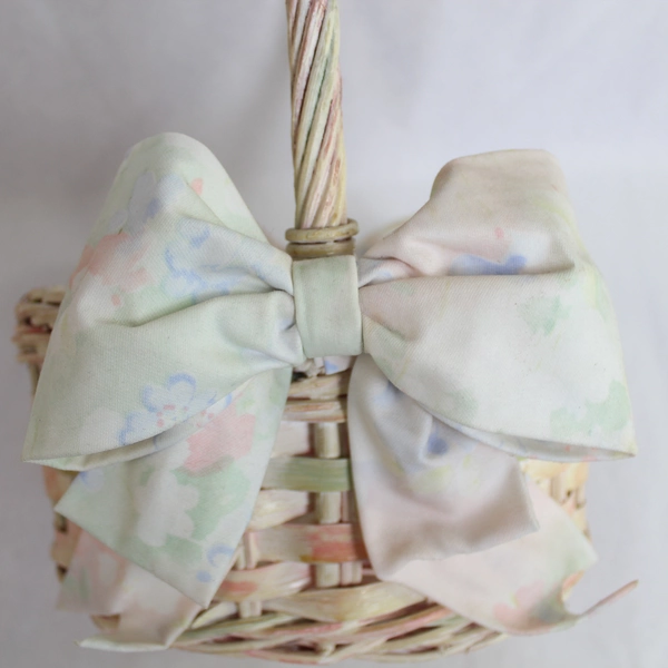 Decorative Wooden Easter Basket with Pink Beige Bows Holiday Decor 11.75"