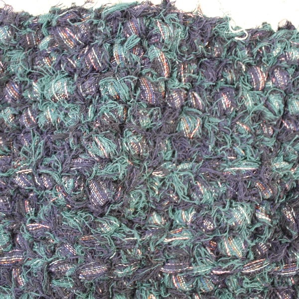 Vintage Handmade Crocheted Oval Rug Black Cream Green with Fabric Balls & Hook