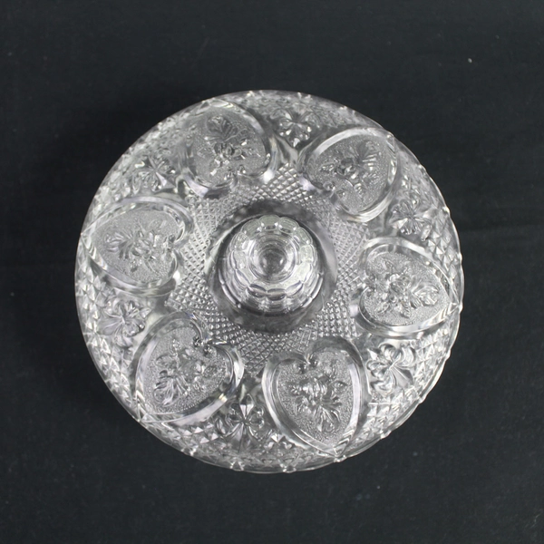 Vtg KIG Malaysia Clear Glass Candy Dish Lid Fleur De Lis Hearts Valentines