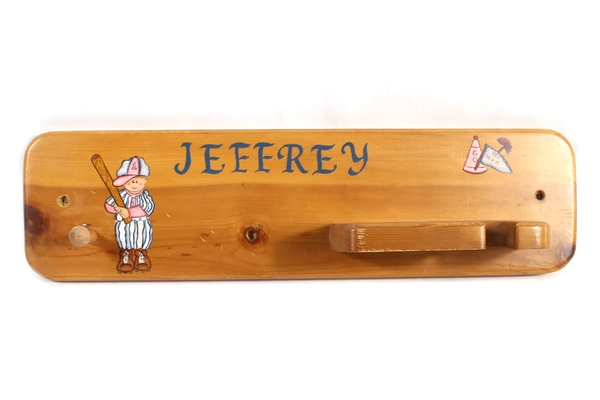 Vintage Wooden Baseball Bat Wall Hanger Personalized Jeffery 21" Sports Decor