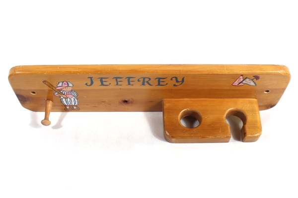 Vintage Wooden Baseball Bat Wall Hanger Personalized Jeffery 21" Sports Decor