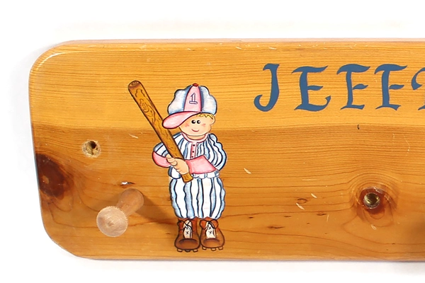 Vintage Wooden Baseball Bat Wall Hanger Personalized Jeffery 21" Sports Decor