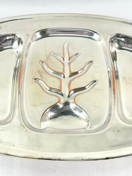Vintage National Silver Moss Rose 3-Section Divided Tray 20.25" Silver Plate