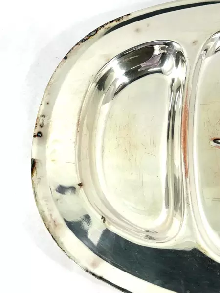 Vintage National Silver Moss Rose 3-Section Divided Tray 20.25" Silver Plate