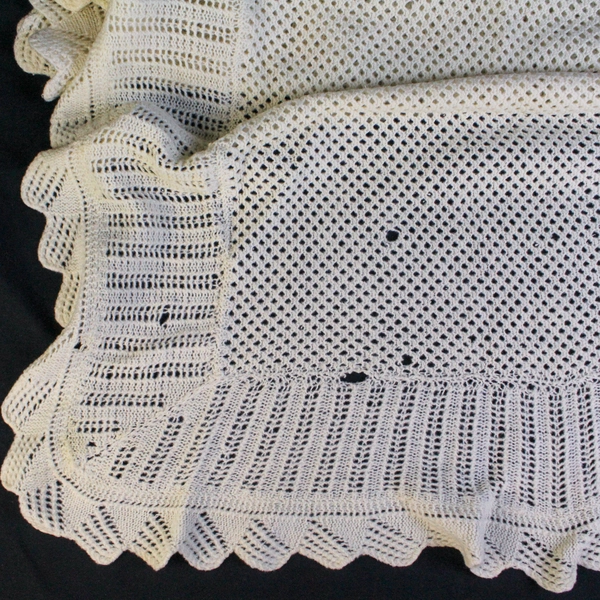 Lot of 2 Handmade Crochet Baby Blankets Knit Nursery Throws Cream Flaws