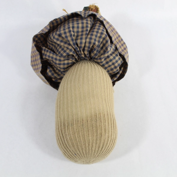 Vintage Easter Plush Rabbit Doll 12" Blue Beige Gingham Dress Basket Hat Glasses