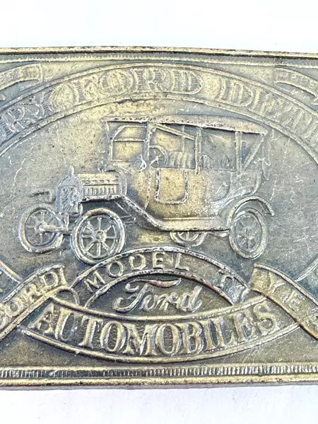 Vintage Henry Ford Detroit Automobile Record Year Model T Brass Belt Buckle
