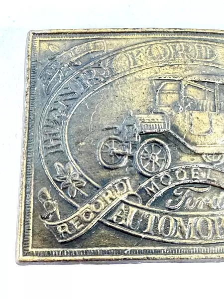 Vintage Henry Ford Detroit Automobile Record Year Model T Brass Belt Buckle
