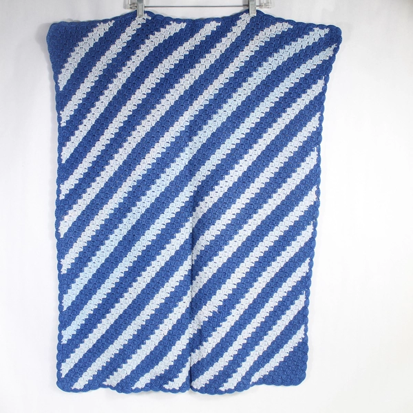 Vintage Handmade Blue Crochet Throw Blanket 34"x25.5" Cozy Home Decor Accent