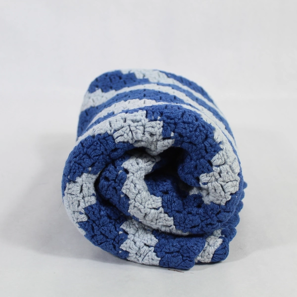 Vintage Handmade Blue Crochet Throw Blanket 34"x25.5" Cozy Home Decor Accent