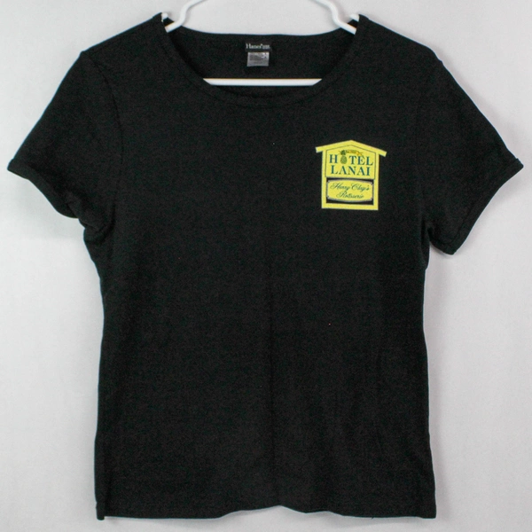 Hanes Hotel Lanai Hawaii T-Shirt Women's Size L Black Souvenir Tee