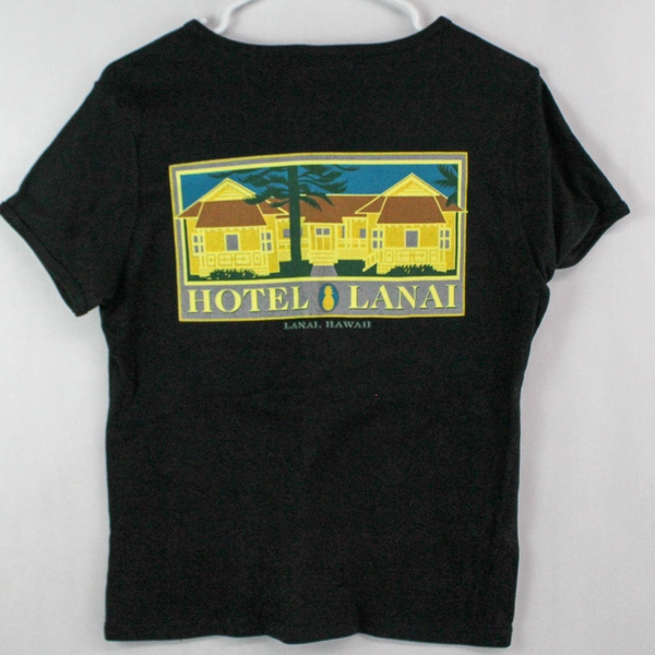 Hanes Hotel Lanai Hawaii T-Shirt Women's Size L Black Souvenir Tee
