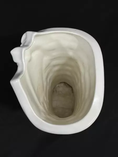 Vintage White Ceramic Basket Vase with Ribbon & Gift Tag 9.75" Tall Planter