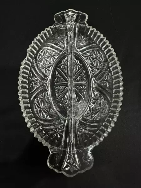 Vintage Anchor Hocking Stars & Bars Divided Relish Dish 10" Clear Glass